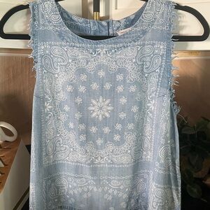 For The Republic Light Blue Paisley Tank Top
